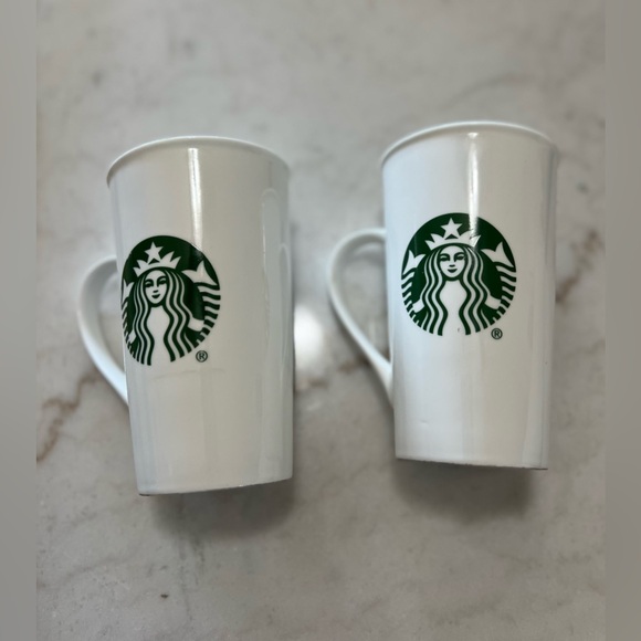 Starbucks Other - STARBUCKS 16 Oz Mermaid Siren Logo Tall Coffee Mug White & Green 2015 Set Of 2